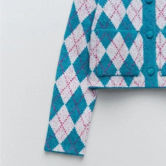 Zara Argyle Knit Jacquard Cardigan M - Picture 6 of 6